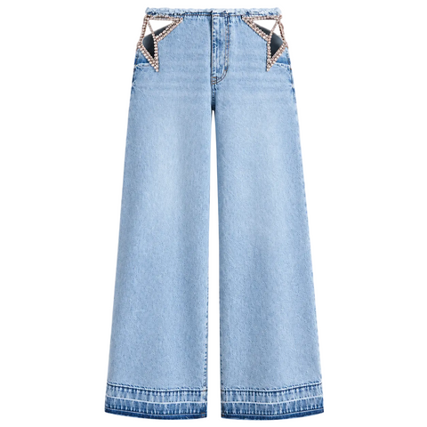 Light Blue Hollow Out Crystal Star Denim Jeans
