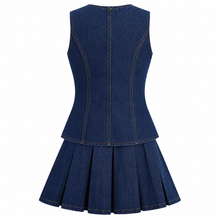 Load image into Gallery viewer, Gold Flower Button Denim Dress Set
