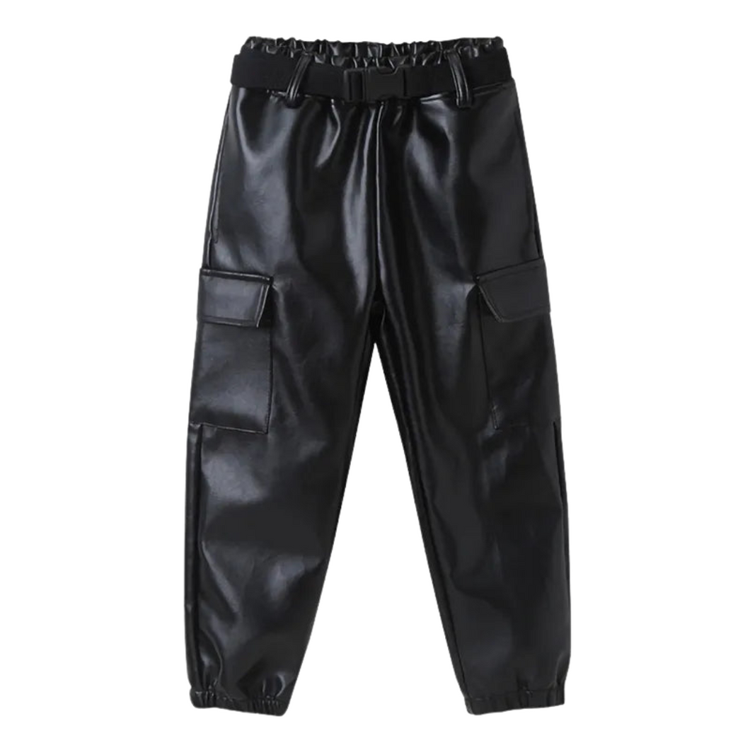 Leather Belted Pocket Cargo Pants