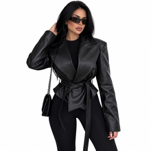 Load image into Gallery viewer, Belted  Leather Jacket
