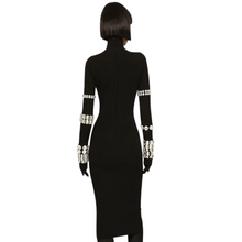 Load image into Gallery viewer, Black Crystal Midi Party Dress | Modern Baby Las Vegas
