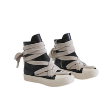 Load image into Gallery viewer, Leather Grunge Thick Lace High-Top Sneakers

