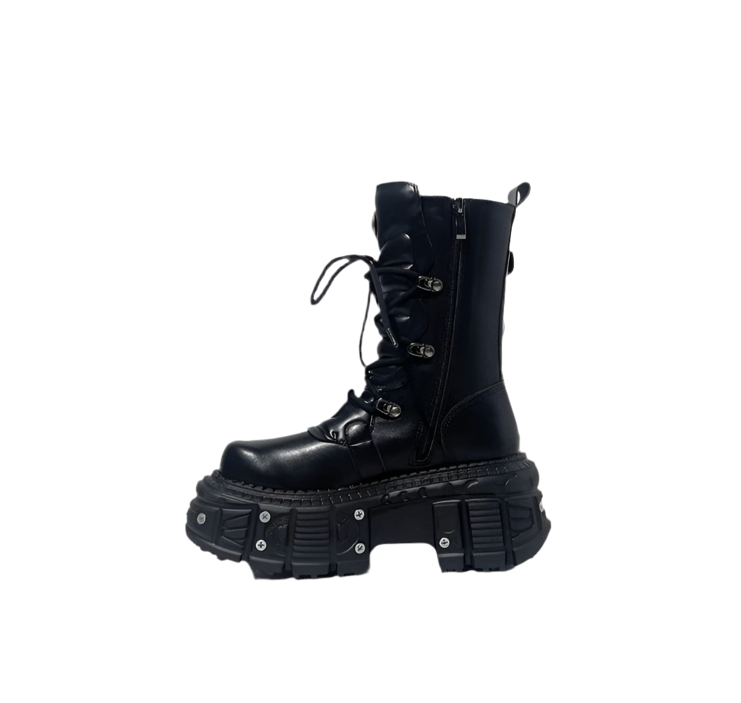 Metal Sole Chunky Heel Buckle Boots