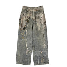 Load image into Gallery viewer, 3D Printed Lace Pearl Wide Leg Denim Jeans

