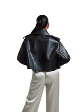 Load image into Gallery viewer, Short Black Leather Croc Jacket
