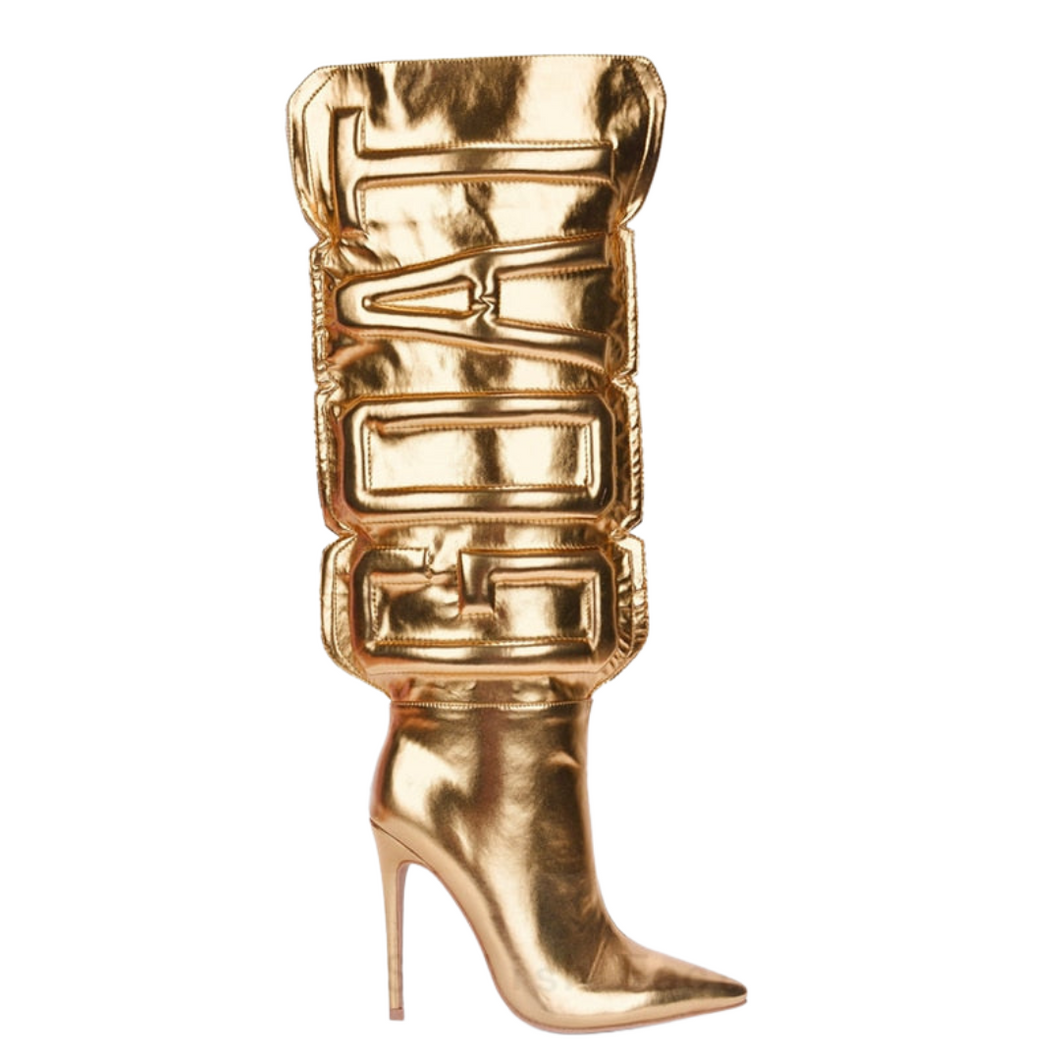 3D Gold Metallic Goat Letter Boots | Modern Baby Las Vegas