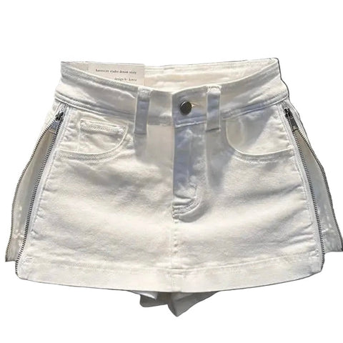 Side Zipper Denim Skort