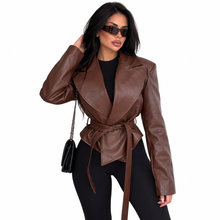 Load image into Gallery viewer, Belted  Leather Jacket
