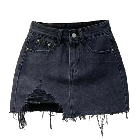 Ripped Mini Denim Skirt