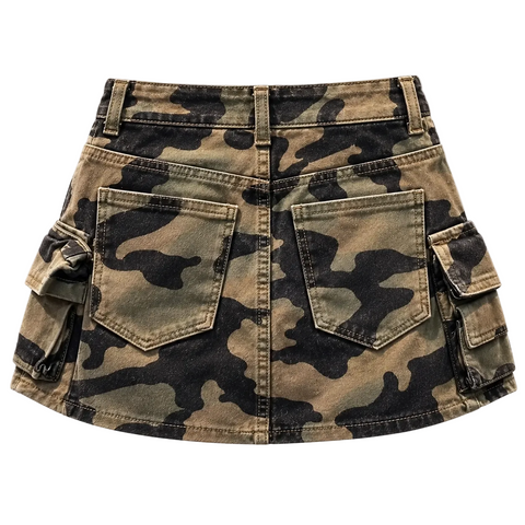 Multi- Pocket Camo Denim Skirt