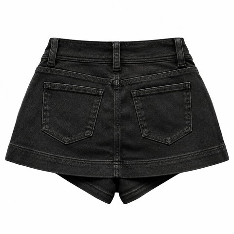Black Side Zipper Denim Skirt
