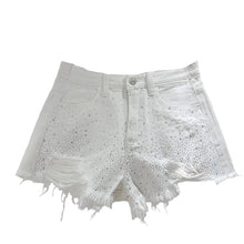 Load image into Gallery viewer, Ripped Crystal Speckled Denim Shorts
