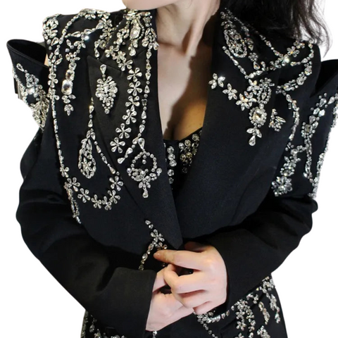 Crystal Beaded Hollow Out Blazer-Modern Baby Las Vegas