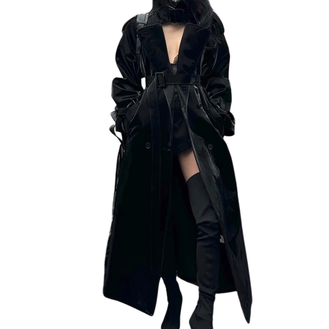 Extra Long Patent Leather Trench Coat