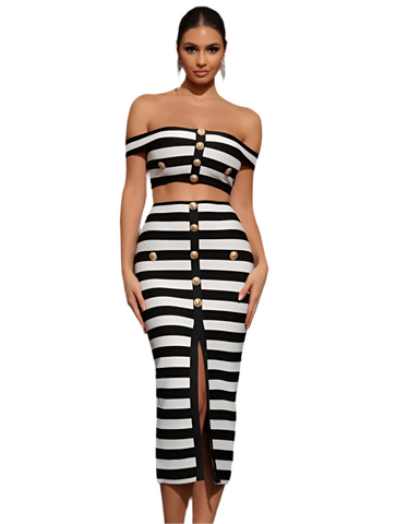 Striped Gold Button Skirt Set-Modern Baby Las Vegas