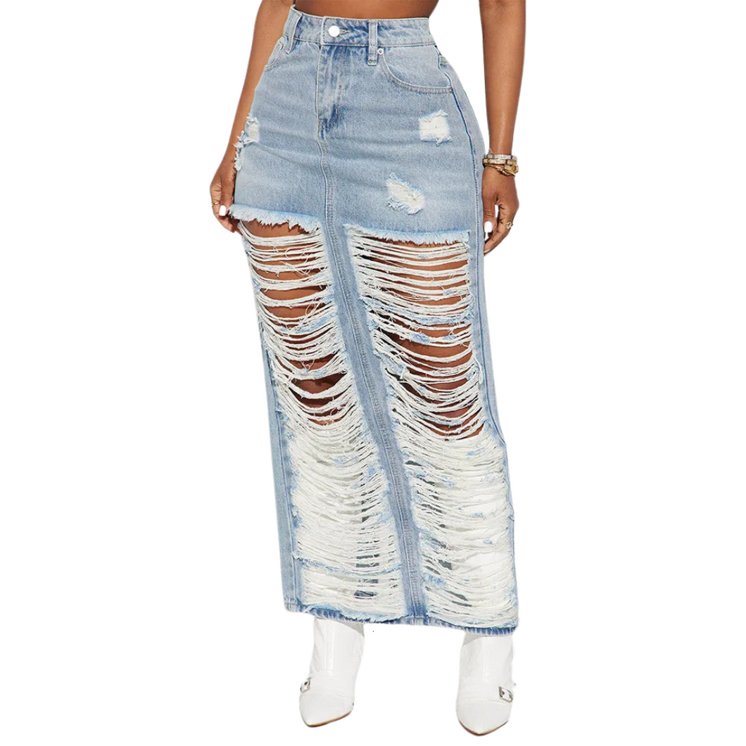 Hollow Out Jean Skirt