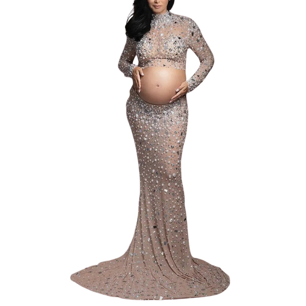 Pearl Beaded Maternity Dress Set