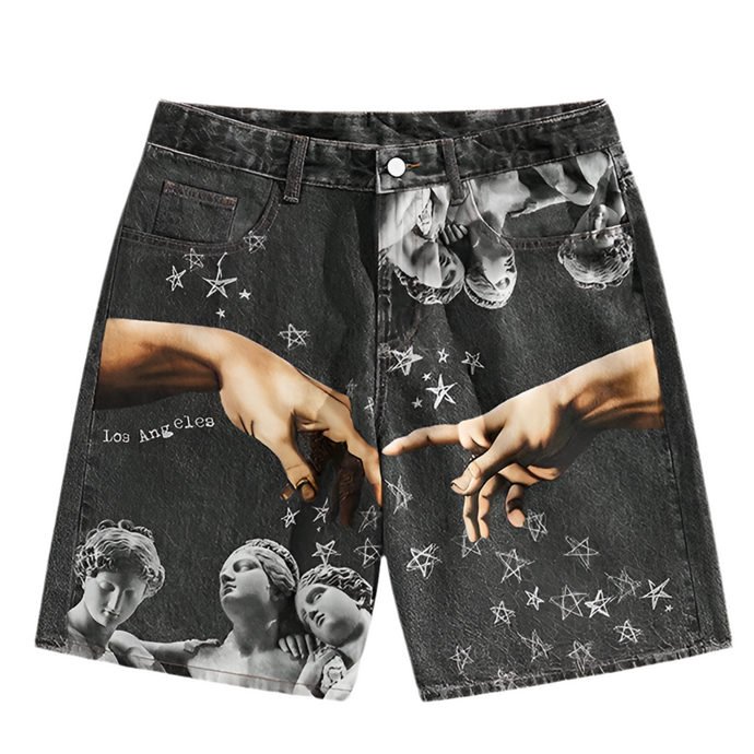 Los Angeles Hand Printed Denim Shorts-Modern Baby Las Vegas