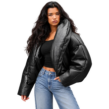 Load image into Gallery viewer, Black Leather Puffer Coat
