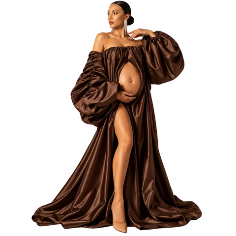 Puff Sleeve Shiny Maternity Dress