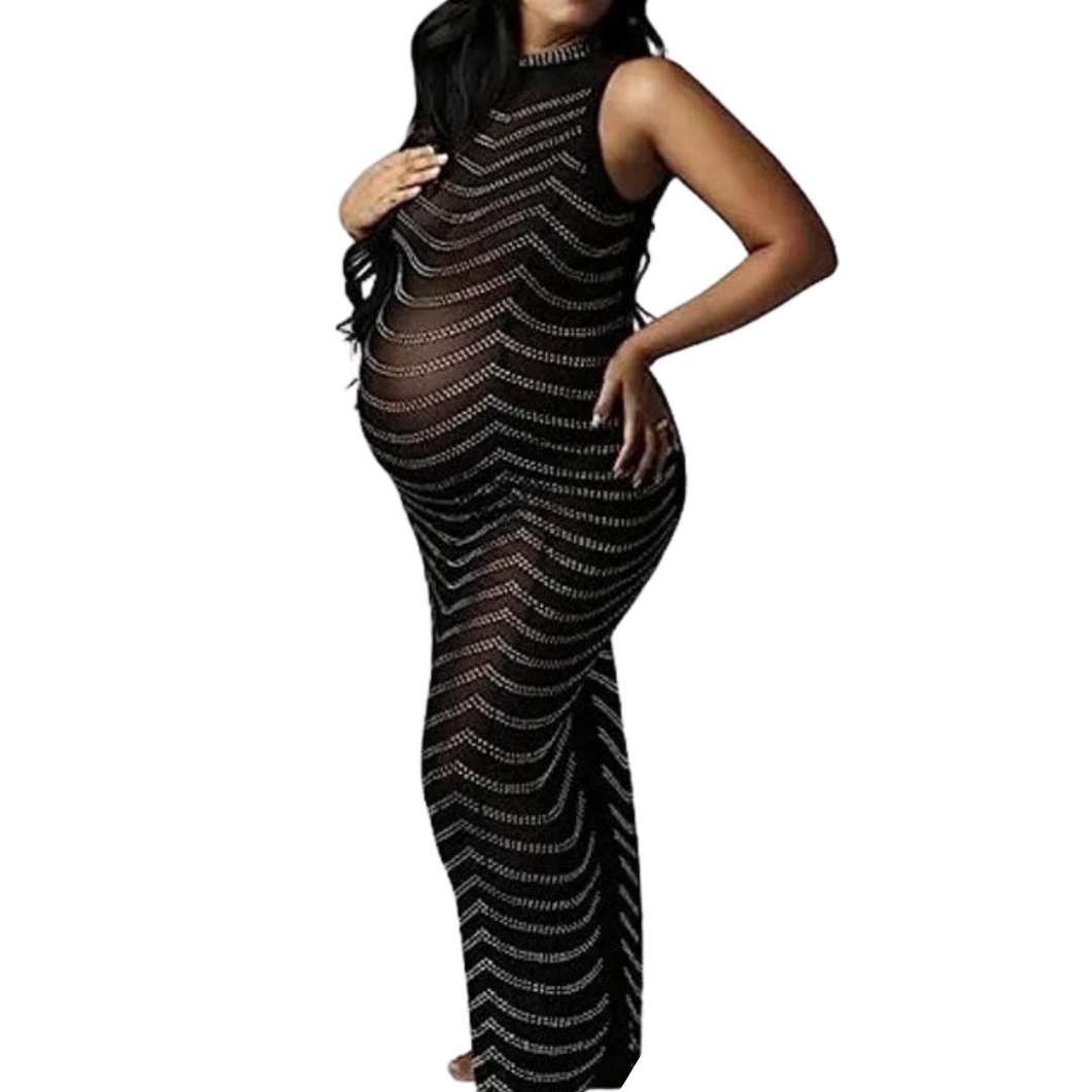 Black Herringbone Maternity Dress