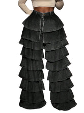 Load image into Gallery viewer, Tiered Ruffled Wide Leg Denim Jeans
