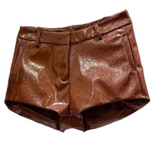 Load image into Gallery viewer, Brown Lace Bodysuit And Leather Shorts Set
