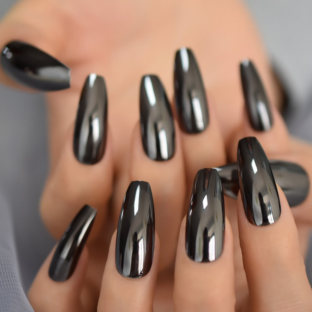 Metallic Coffin Press-On Nails