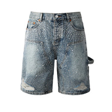 Load image into Gallery viewer, Blue Crystal Sunburst Pocket Denim Shorts
