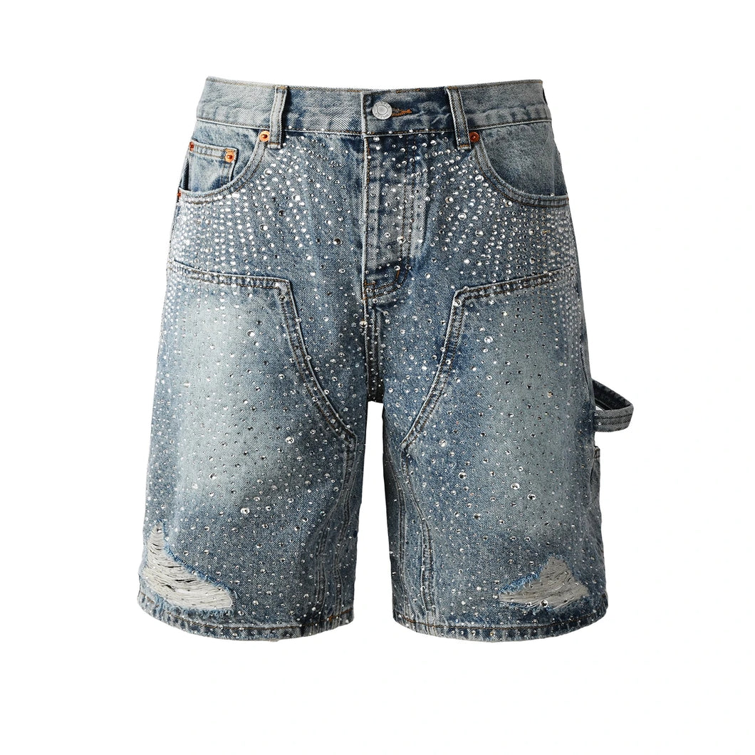 Blue Crystal Sunburst Pocket Denim Shorts
