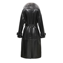 Load image into Gallery viewer, Black Grey Fur Collar Leather Jacket
