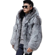 Load image into Gallery viewer, Grey Hooded Fur Coat
