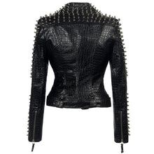 Load image into Gallery viewer, Croc Leather Rivet  Motorcycle Jacket
