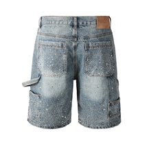 Load image into Gallery viewer, Blue Crystal Sunburst Pocket Denim Shorts
