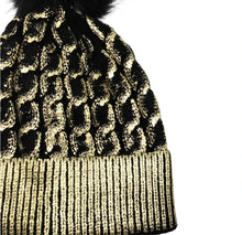 Load image into Gallery viewer, Metallic Knit Chain Link Beanie Pom Hat
