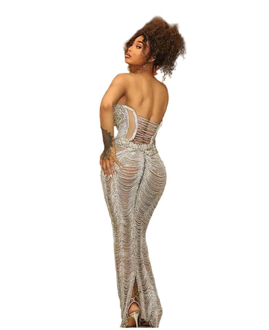 Luxury Crystal Patch Draped Dress