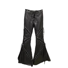 Load image into Gallery viewer, Lace-Up Hollow Out Leather Pants
