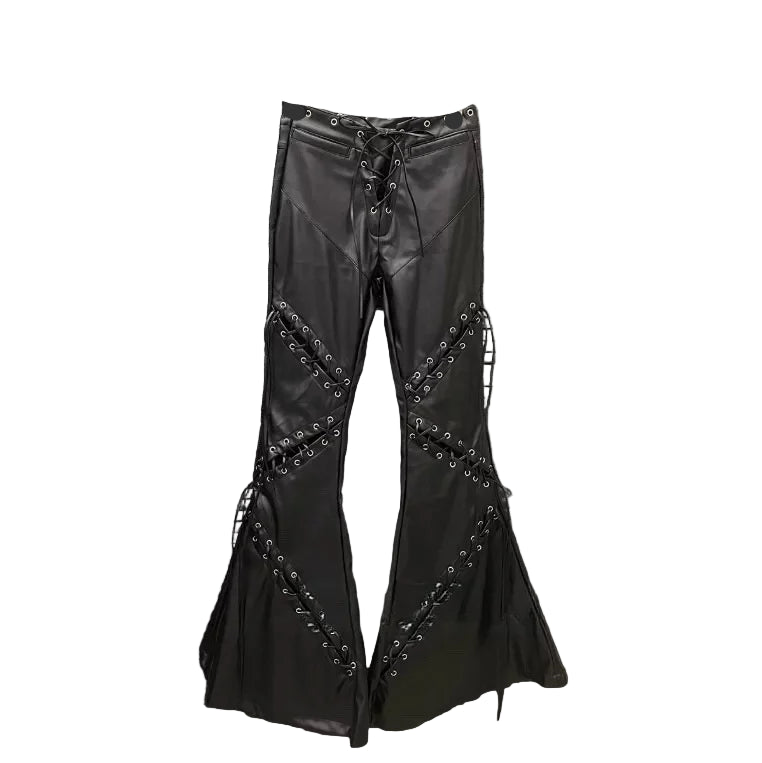 Lace-Up Hollow Out Leather Pants