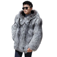 Load image into Gallery viewer, Grey Hooded Fur Coat
