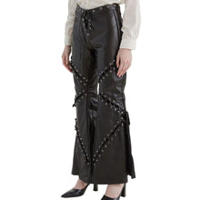 Load image into Gallery viewer, Lace-Up Hollow Out Leather Pants
