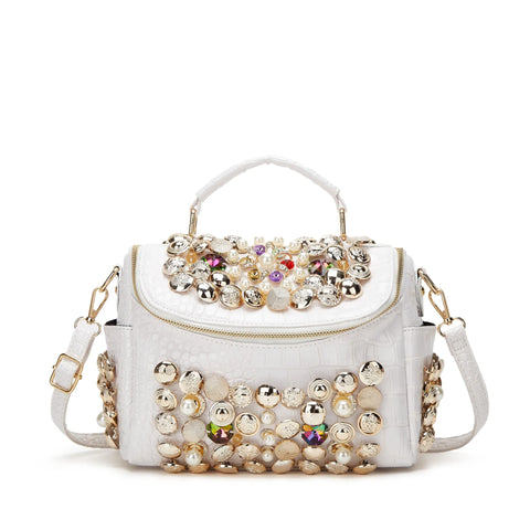 Textured Beaded Leather Handbag