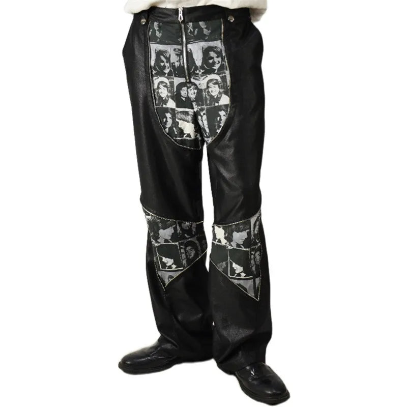 Y2K Facial Print Patch Pants