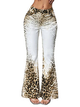 Load image into Gallery viewer, Faded Leopard Print Flared Denim Jeans
