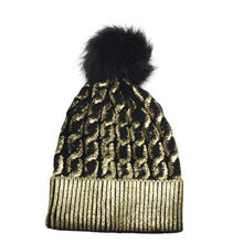 Load image into Gallery viewer, Metallic Knit Chain Link Beanie Pom Hat
