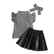 Load image into Gallery viewer, Plaid Top And Leather Skirt Set
