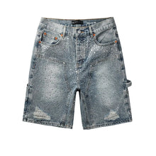 Load image into Gallery viewer, Blue Crystal Sunburst Pocket Denim Shorts
