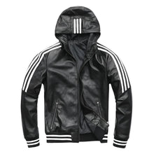 Load image into Gallery viewer, Hooded Striped Leather Jacket
