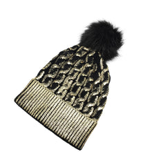 Load image into Gallery viewer, Metallic Knit Chain Link Beanie Pom Hat
