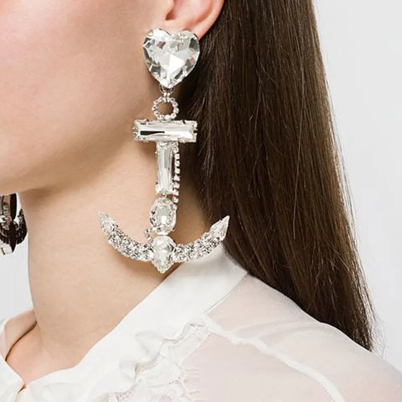 Crystal Anchor Dangle Earrings