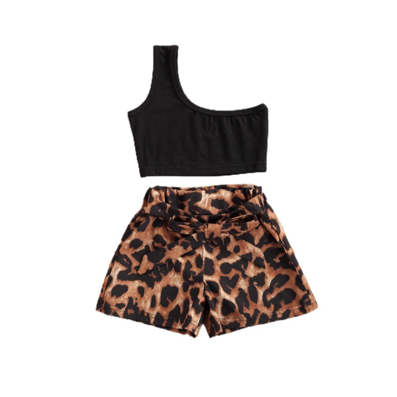 One-Shoulder Strapless Top + Leopard Shorts